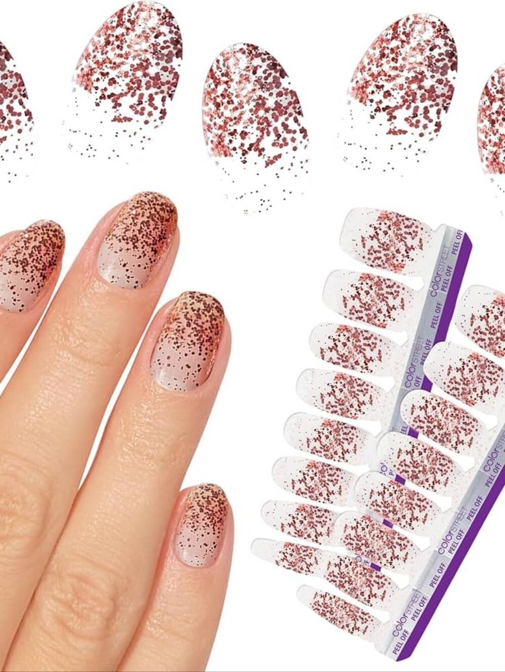 NWT COLOR STREET RETIRED GLITTER-DIPPED NAIL STRIPS: COMING UP ROSE GOLD!